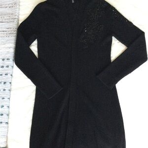 WHBM long black open cardigan with beautiful sequined appliqué